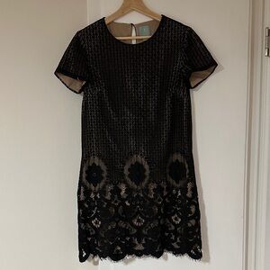 CeCe Black Lace Overlay Mini Dress with Nude Underlayer